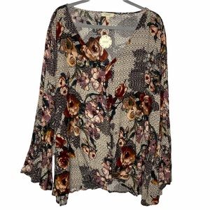 Oddy Floral Top Long Bell Sleeve Size 3XL